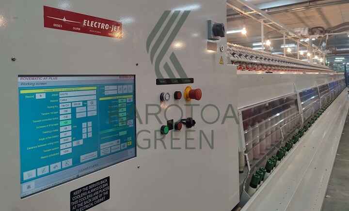 Karotoa Green textile production line featuring Electro-Jet roving machine with digital control panel.